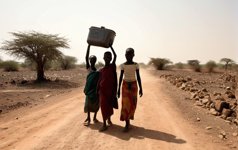 **Prompt 1: Daily Struggle for Water**
    "A powerful image of Senegalese women and young girls, their figures silhouetted against a dusty, sun-scorched rural landscape, walking long distances while carrying heavy jerrycans of water. Show their quiet determination and the arduous, daily ritual to access this vital resource, with a distant, dry well under a harsh, clear sky. Focus on human resilience amidst scarcity."