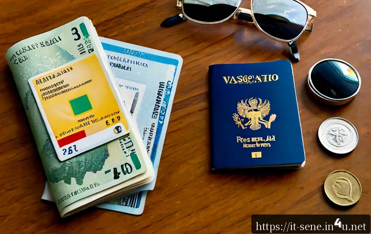 Home 11 세네갈 여행 필수 준비물 - Photorealistic flat lay of essential Senegal travel items neatly arranged on a warm wooden table: It...
