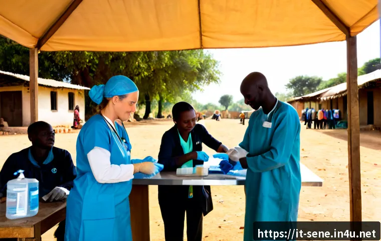 세네갈에서 NGO 활동 - Photorealistic documentary-style scene of Italian NGO volunteers and Senegalese community health wor...